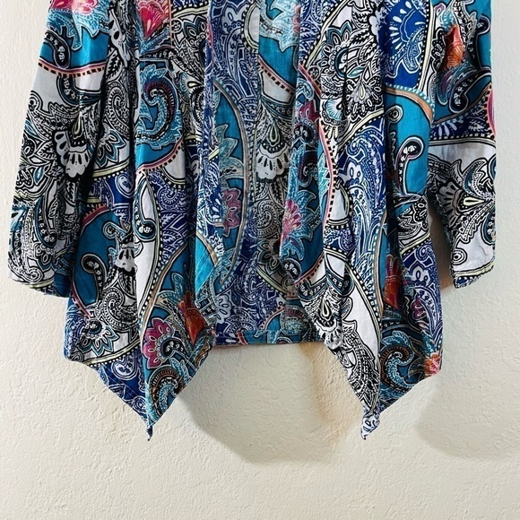 Chico’s Paisley Linen Drape Jacket Women Size Small Blue/Pink - Picture 8 of 13